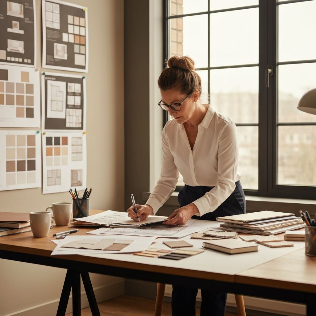 Interior design process with fabric swatches and mood boards