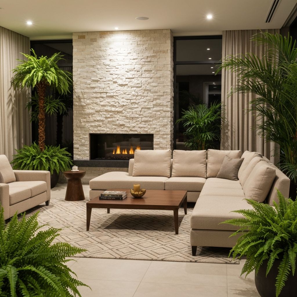 Contemporary living room with fireplace